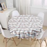 - MasaYuv-8675-Gorsel1 - Realhomes  Beyaz Zeminli Renkli Yaprak Desenli Dijital Baskılı Modern Yuvarlak Masa Örtüsü - Çap 140cm Realhomes