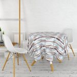 - MasaYuv-8675-Gorsel2 - Realhomes  Beyaz Zeminli Renkli Yaprak Desenli Dijital Baskılı Modern Yuvarlak Masa Örtüsü - Çap 140cm Realhomes