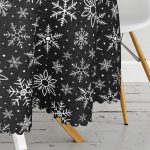 Siyah Zeminli Beyaz Kartanesi Desenli Dijital Baskılı Modern Yuvarlak Masa Örtüsü - Çap 140cm Realhomes