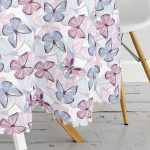 - MasaYuv-8695-Gorsel3 - Realhomes  Beyaz Zeminli Renkli Kelebek Desenli Dijital Baskılı Modern Yuvarlak Masa Örtüsü - Çap 140cm Realhomes
