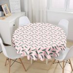 - MasaYuv-8699-Gorsel1 - Realhomes Pastel Zeminli Yeşil Yaprak Desenli Dijital Baskılı Modern Yuvarlak Masa Örtüsü - Çap 140cm Realhomes