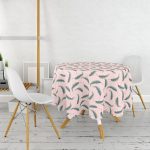 - MasaYuv-8699-Gorsel2 - Realhomes Pastel Zeminli Yeşil Yaprak Desenli Dijital Baskılı Modern Yuvarlak Masa Örtüsü - Çap 140cm Realhomes