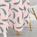 - MasaYuv-8699-Gorsel3 - Realhomes Pastel Zeminli Yeşil Yaprak Desenli Dijital Baskılı Modern Yuvarlak Masa Örtüsü - Çap 140cm Realhomes