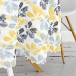 - MasaYuv-8711-Gorsel3 - Realhomes  Beyaz Zeminli Renkli Yaprak Desenli Dijital Baskılı Modern Yuvarlak Masa Örtüsü - Çap 140cm Realhomes