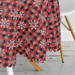 Kırmızı Ekose Desenli Kartanesi Motifli Dijital Baskılı Modern Yuvarlak Masa Örtüsü - Çap 140cm Realhomes