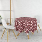 Kırmızı Ekose Desenli Geyik Motifli Dijital Baskılı Modern Yuvarlak Masa Örtüsü - Çap 140cm Realhomes