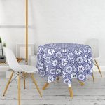 - MasaYuv-8750-Gorsel2 - Realhomes Beyaz Zemin Üzerinde Çini Desenli Dijital Baskılı Modern Yuvarlak Masa Örtüsü - Çap 140cm Realhomes