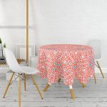 - MasaYuv-8768-Gorsel2 - Realhomes  Beyaz Zemin Üzerinde Çini Desenli Dijital Baskılı Modern Yuvarlak Masa Örtüsü - Çap 140cm Realhomes