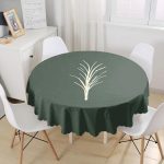- MasaYuv-8807-Gorsel1 - Realhomes Renkli Zemin Üzerinde Yaprak Desenli Dijital Baskılı Modern Yuvarlak Masa Örtüsü - Çap 140cm Realhomes