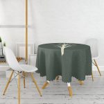 - MasaYuv-8807-Gorsel2 - Realhomes Renkli Zemin Üzerinde Yaprak Desenli Dijital Baskılı Modern Yuvarlak Masa Örtüsü - Çap 140cm Realhomes