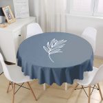 Renkli Zemin Üzerinde Yaprak Desenli Dijital Baskılı Modern Yuvarlak Masa Örtüsü - Çap 140cm Realhomes