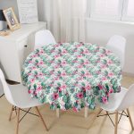 Renkli Zemin Üzerinde Kaktüs Desenli Dijital Baskılı Modern Yuvarlak Masa Örtüsü - Çap 140cm Realhomes