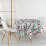 Renkli Zemin Üzerinde Kaktüs Desenli Dijital Baskılı Modern Yuvarlak Masa Örtüsü - Çap 140cm Realhomes