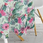 Renkli Zemin Üzerinde Kaktüs Desenli Dijital Baskılı Modern Yuvarlak Masa Örtüsü - Çap 140cm Realhomes