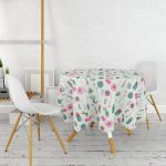 Renkli Zemin Üzerinde Kaktüs Desenli Dijital Baskılı Modern Yuvarlak Masa Örtüsü - Çap 140cm Realhomes