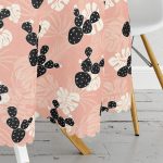 Renkli Zemin Üzerinde Yaprak Desenli Dijital Baskılı Modern Yuvarlak Masa Örtüsü - Çap 140cm Realhomes