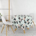 - MasaYuv-8860-Gorsel2 - Realhomes Renkli Zemin Üzerinde Yaprak Desenli Dijital Baskılı Modern Yuvarlak Masa Örtüsü - Çap 140cm Realhomes