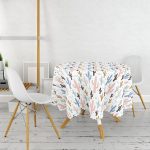 - MasaYuv-8862-Gorsel2 - Realhomes Beyaz Zeminli Renkli Kaktüs Desenli Dijital Baskılı Modern Yuvarlak Masa Örtüsü - Çap 140cm Realhomes