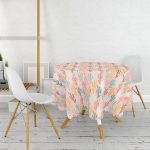 - MasaYuv-8865-Gorsel2 - Realhomes Renkli Zeminli Sevimli Kaktüs Desenli Dijital Baskılı Modern Yuvarlak Masa Örtüsü - Çap 140cm Realhomes