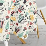 Renkli Zeminli Sevimli Kaktüs Desenli Dijital Baskılı Modern Yuvarlak Masa Örtüsü - Çap 140cm Realhomes