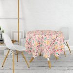 Renkli Zemin Üzerinde Kaktüs Desenli Dijital Baskılı Modern Yuvarlak Masa Örtüsü - Çap 140cm Realhomes