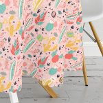 Renkli Zemin Üzerinde Kaktüs Desenli Dijital Baskılı Modern Yuvarlak Masa Örtüsü - Çap 140cm Realhomes