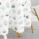 - MasaYuv-8869-Gorsel3 - Realhomes  Beyaz Zeminli Renkli Kaktüs Desenli Dijital Baskılı Modern Yuvarlak Masa Örtüsü - Çap 140cm Realhomes