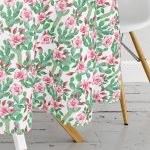 Beyaz Zeminli Renkli Kaktüs Desenli Dijital Baskılı Modern Yuvarlak Masa Örtüsü - Çap 140cm Realhomes