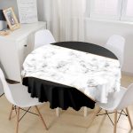 - MasaYuv-8902-Gorsel1 - Realhomes Renkli Geometrik Desenli Mermer Motifli Dijital Baskılı Modern Yuvarlak Masa Örtüsü - Çap 140cm Realhomes