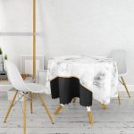 - MasaYuv-8902-Gorsel2 - Realhomes Renkli Geometrik Desenli Mermer Motifli Dijital Baskılı Modern Yuvarlak Masa Örtüsü - Çap 140cm Realhomes