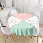 - MasaYuv-8912-Gorsel1 - Realhomes Renkli Geometrik Desenli Mermer Motifli Dijital Baskılı Modern Yuvarlak Masa Örtüsü - Çap 140cm Realhomes