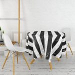 Mermer Zeminli Siyah Çizgili Dijital Baskılı Modern Yuvarlak Masa Örtüsü - Çap 140cm Realhomes