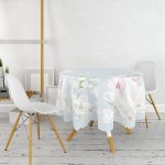 - MasaYuv-8921-Gorsel2 - Realhomes  Rengarenk Zeminli Beyaz Çiçek Desenli Dijital Baskılı Modern Yuvarlak Masa Örtüsü - Çap 140cm Realhomes