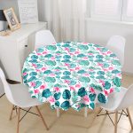 - MasaYuv-901-Gorsel1 - Realhomes  Modern Yaprak Desenli Dijital Baskılı Yuvarlak Masa Örtüsü - Çap 140cm Realhomes