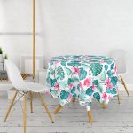 - MasaYuv-901-Gorsel2 - Realhomes  Modern Yaprak Desenli Dijital Baskılı Yuvarlak Masa Örtüsü - Çap 140cm Realhomes