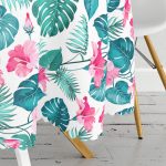 - MasaYuv-901-Gorsel3 - Realhomes  Modern Yaprak Desenli Dijital Baskılı Yuvarlak Masa Örtüsü - Çap 140cm Realhomes