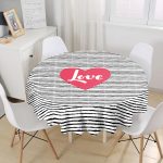 Sevgililer Günü Temalı Özel Tasarım Dijital Baskılı Modern Yuvarlak Masa Örtüsü - Çap 140cm Realhomes