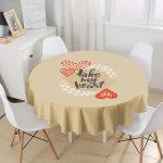 - MasaYuv-9019-Gorsel1 - Realhomes Sevgililer Günü Temalı Özel Tasarım Dijital Baskılı Modern Yuvarlak Masa Örtüsü - Çap 140cm Realhomes