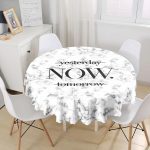 - MasaYuv-9267-Gorsel1 - Realhomes  Mermer Zeminde Now Yazılı Özel Tasarım Yuvarlak Masa Örtüsü - Çap 140cm Realhomes