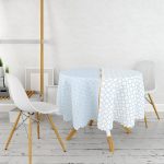 Mavi & Beyaz Ogea Desenli Dijital Baskılı Yuvarlak Masa Örtüsü - Çap 140cm Realhomes