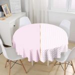 - MasaYuv-9273-Gorsel1 - Realhomes Pembe & Beyaz Ogea Desenli Dijital Baskılı Modern Yuvarlak Masa Örtüsü - Çap 140cm Realhomes