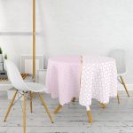- MasaYuv-9273-Gorsel2 - Realhomes Pembe & Beyaz Ogea Desenli Dijital Baskılı Modern Yuvarlak Masa Örtüsü - Çap 140cm Realhomes