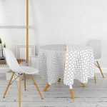 Gri & Beyaz Ogea Desenli Dijital Baskılı Yuvarlak Masa Örtüsü - Çap 140cm Realhomes