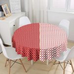 - MasaYuv-9275-Gorsel1 - Realhomes  Bordo & Beyaz Ogea Desenli Dijital Baskılı Modern Yuvarlak Masa Örtüsü - Çap 140cm Realhomes