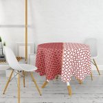 - MasaYuv-9275-Gorsel2 - Realhomes  Bordo & Beyaz Ogea Desenli Dijital Baskılı Modern Yuvarlak Masa Örtüsü - Çap 140cm Realhomes