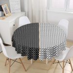 Siyah & Beyaz Ogea Desenli Dijital Baskılı Yuvarlak Masa Örtüsü - Çap 140cm Realhomes