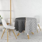 Siyah & Beyaz Ogea Desenli Dijital Baskılı Yuvarlak Masa Örtüsü - Çap 140cm Realhomes