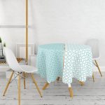 - MasaYuv-9277-Gorsel2 - Realhomes Mint Yeşili & Beyaz Ogea Desenli Dijital Baskılı Modern Yuvarlak Masa Örtüsü - Çap 140cm Realhomes