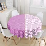 - MasaYuv-9279-Gorsel1 - Realhomes Mor & Beyaz Ogea Desenli Dijital Baskılı Modern Yuvarlak Masa Örtüsü - Çap 140cm Realhomes