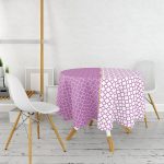 - MasaYuv-9279-Gorsel2 - Realhomes Mor & Beyaz Ogea Desenli Dijital Baskılı Modern Yuvarlak Masa Örtüsü - Çap 140cm Realhomes